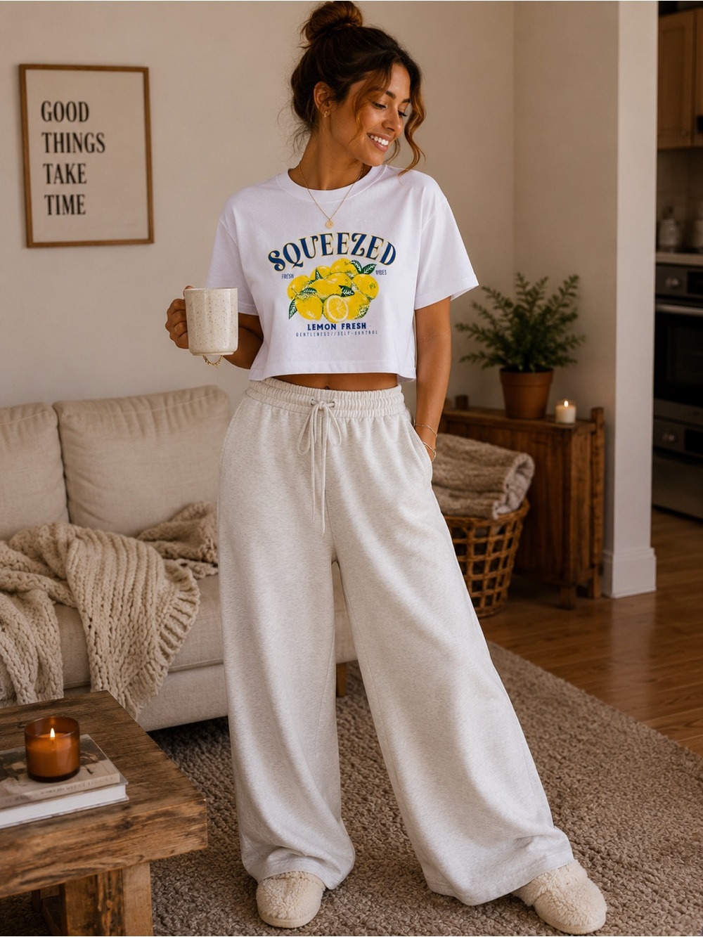 RNR Squeezed Lemon Graphic Crop Tee - White